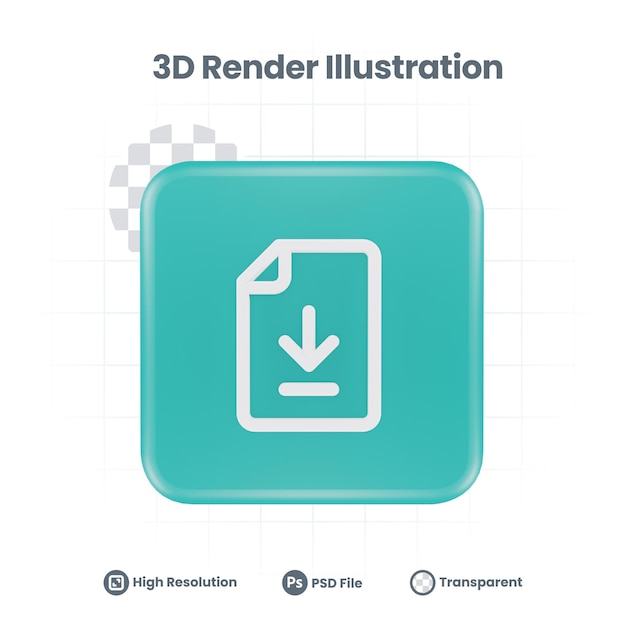 PSD 3d illustration document download icon for web mobile app social media promotion