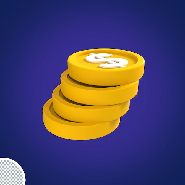 3d illustration dollar coin stack icon money 3d render