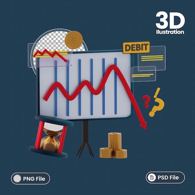 PSD illustrazione 3d del grafico aziendale verso il basso