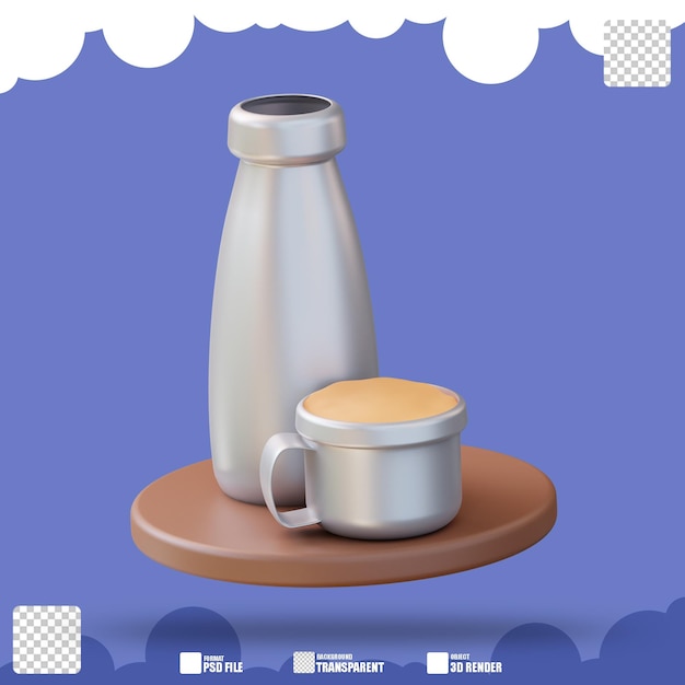 3d illustration of drinking bottle and glass 2