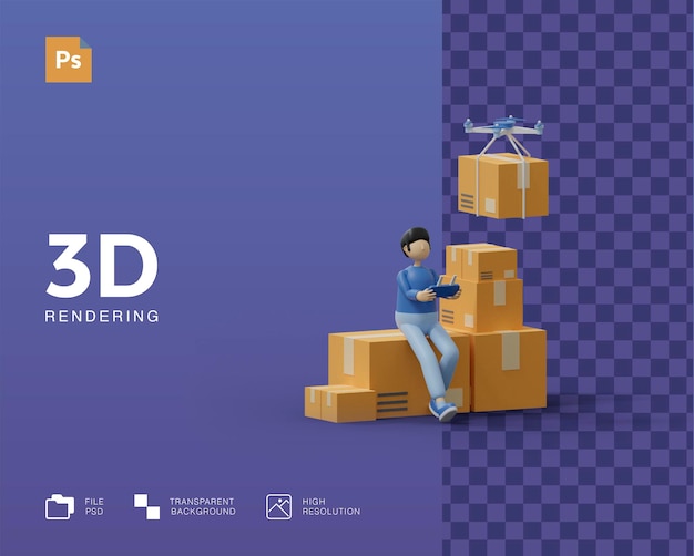 PSD 3d illustration drone delivery