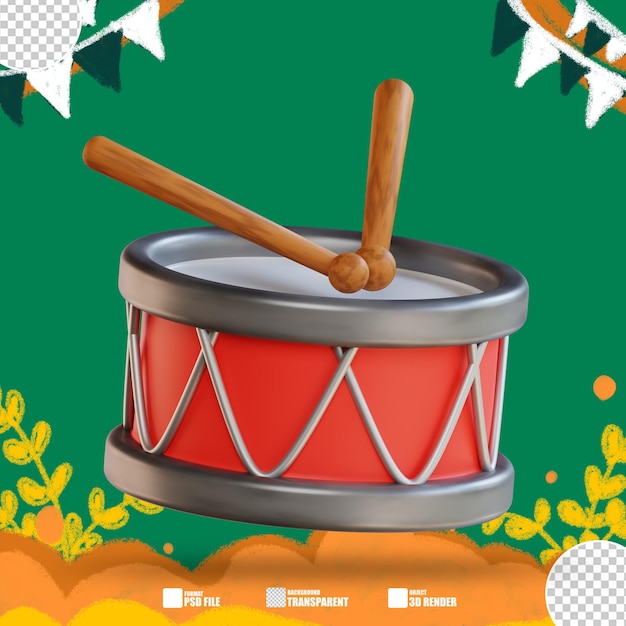 PSD 3d illustration drum and a wooden stick 2