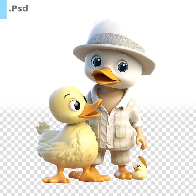 PSD 3d illustration of a duck and a duckling isolated on white background psd template