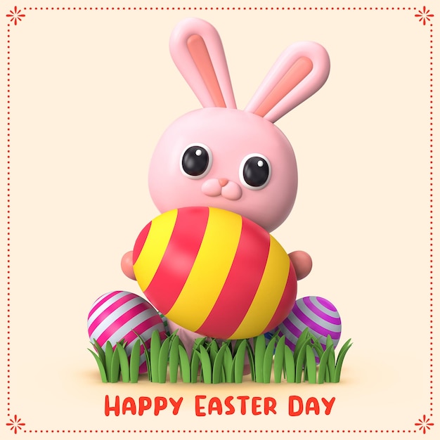 PSD illustrazione 3d per il modello dell'insegna di pasqua di celebrazione di giorno di pasqua