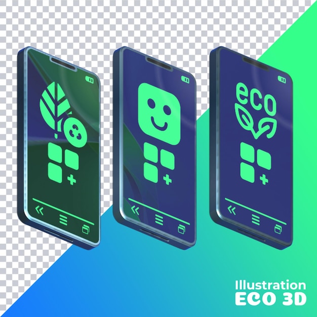 PSD illustrazione 3d smartphone verdi ecologici