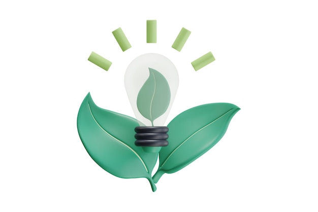 3d illustration of ecofriendly light bulb with leaves icon