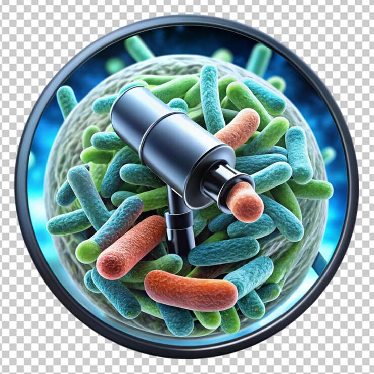 PSD 3d illustration of ecoli bacteria germs in the body close up of microscopic on transparent background