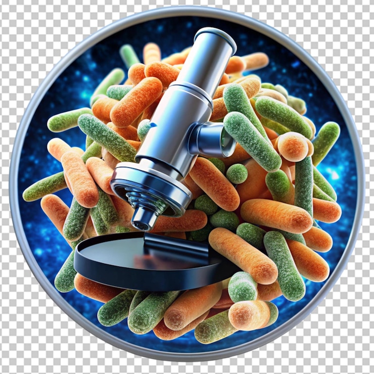 PSD 3d illustration of ecoli bacteria germs in the body close up of microscopic on transparent background