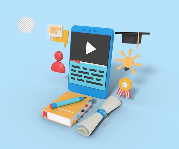 3d Illustration of education streaming app on phone