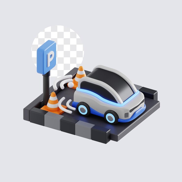 PSD 3d illustration of electric vehicle with smart parking censor