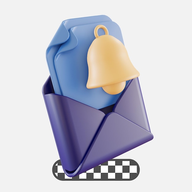 PSD 3d illustration email notification with bell symbol in blue and brown color