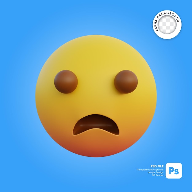 3d illustration emoticon expression frowning face with open mouth