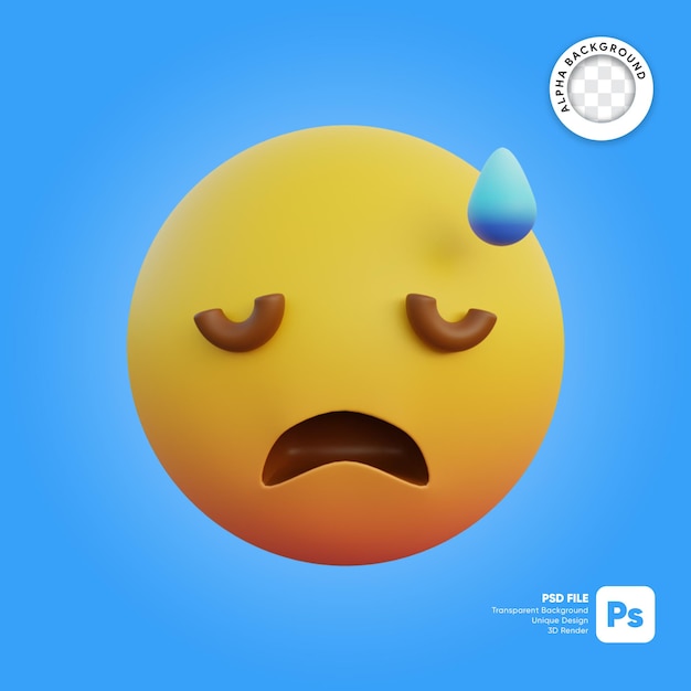 3d illustration emoticon expression silly face with cold sweat