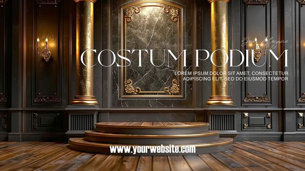 PSD 3d illustration empty podium with abstact background very realistic front view mock up