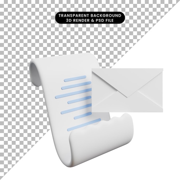 3d illustration of envelope icon with paper