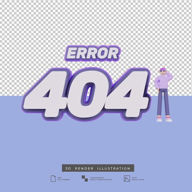 Pagina web di errore 404 dell'illustrazione 3d con l'espressione dell'uomo confuso