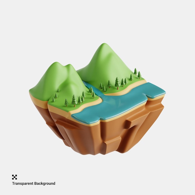 豊かな緑に囲まれた河口の3Dイラスト