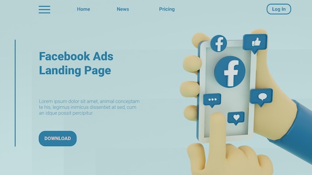 PSD 3d illustration facebook ads landing page template