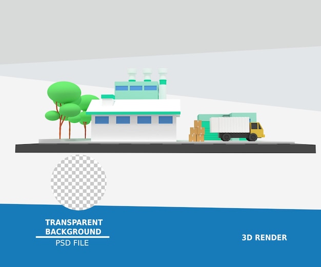 PSD illustrazione 3d di fabbrica e magazzino