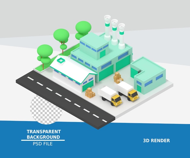 PSD illustrazione 3d di fabbrica e magazzino