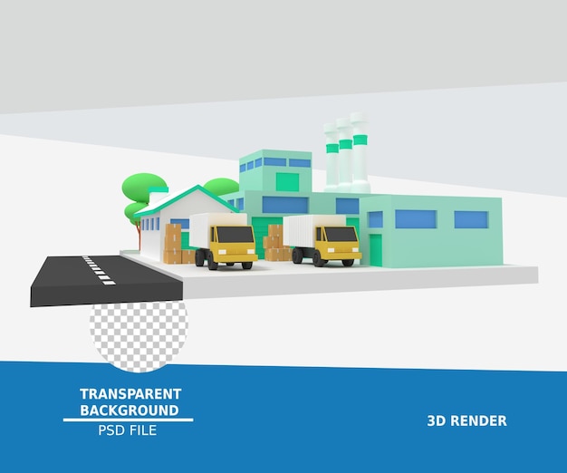 PSD 3d illustration of factory and warehouse