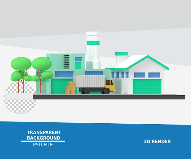 Illustrazione 3d di fabbrica e magazzino