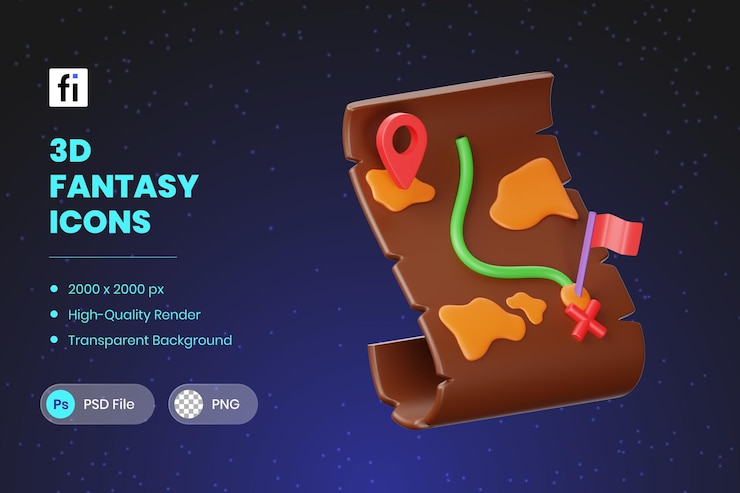 PSD 3d illustration fantasy adventure map