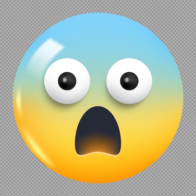 3d illustration of fearful face emoji in transparent background