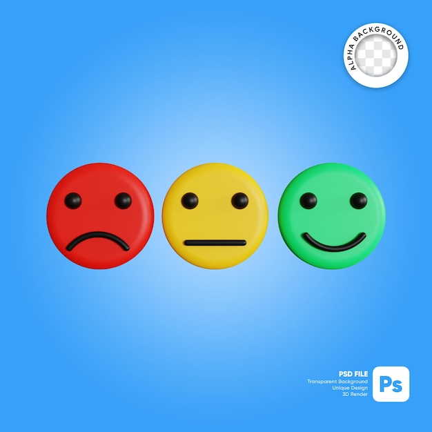 PSD illustrazione 3d dell'emozione di valutazione del feedback