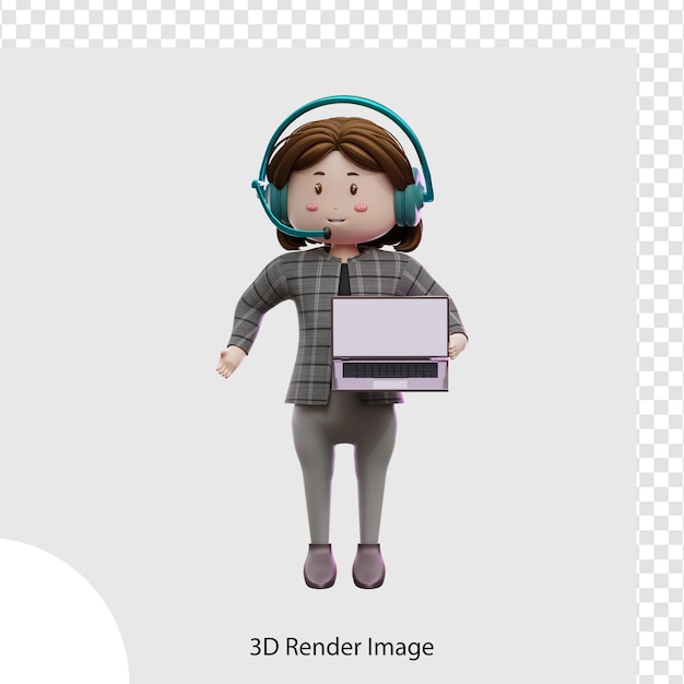 3d illustration female customer service holding laptop