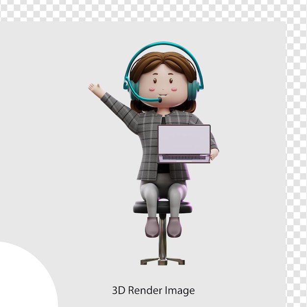 3d illustration female customer service holding laptop