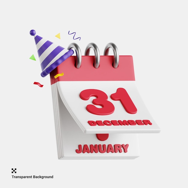 3D Illustration of Festive Calendar Page for New Year's Day Countdown