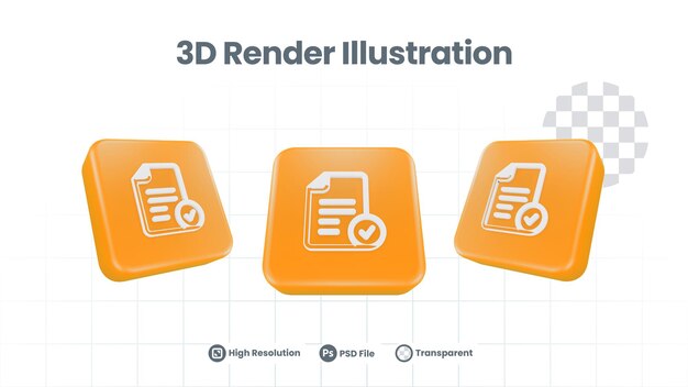 PSD 웹 모바일 앱 소셜 미디어 프로모션을 위한 3d 일러스트레이션 파일 확인 확인 아이콘