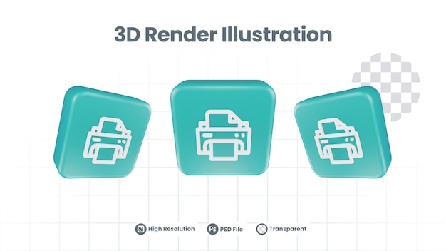 3d illustration file printer icon for web mobile app social media promotion