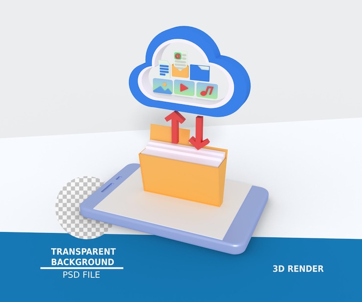 PSD 3d illustration of file transfer in cloud storage