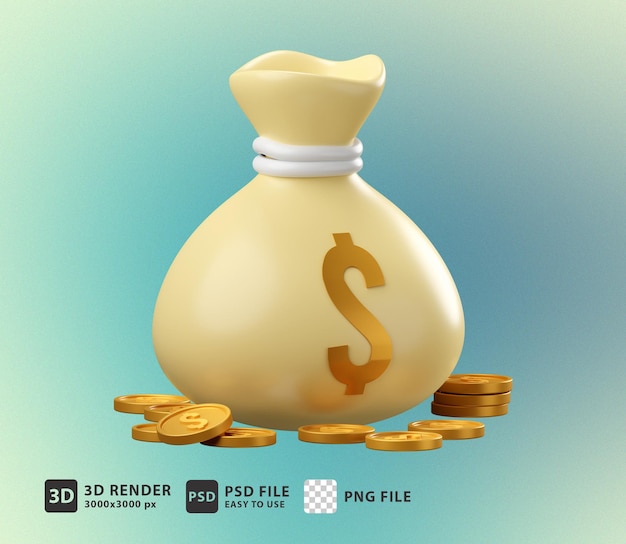 PSD 3d illustration finance money bag