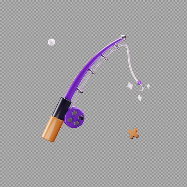 PSD 3d illustration of fishing rod in transparent background