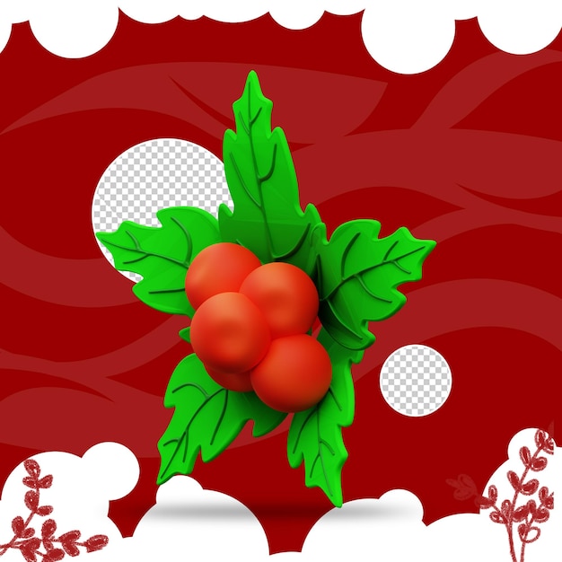 PSD 3d illustration five leaf christmas holly 2