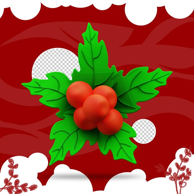 PSD 3d illustration five leaf christmas holly 4