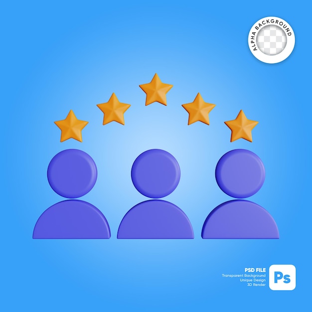 PSD illustrazione 3d recensioni dei clienti a cinque stelle