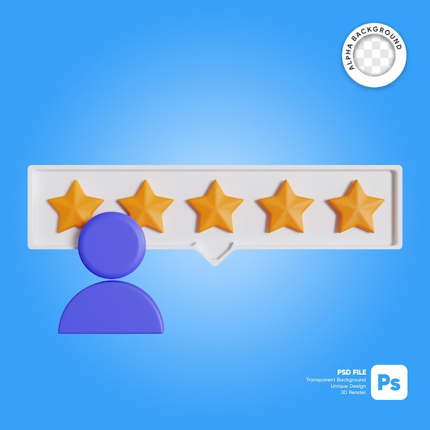 3d illustration five stars user rating