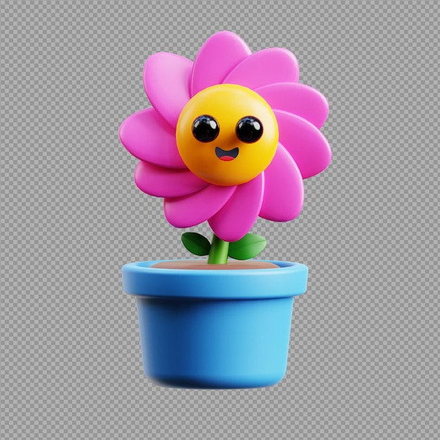 PSD 3d illustration of a flower pot plant in transparent background