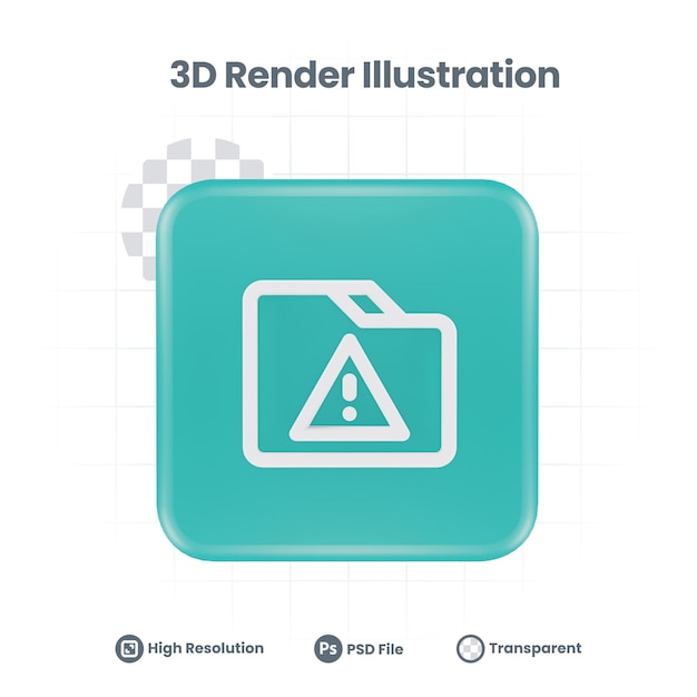 3D Illustration folder danger warning Icon For Web Mobile App Social Media Promotion