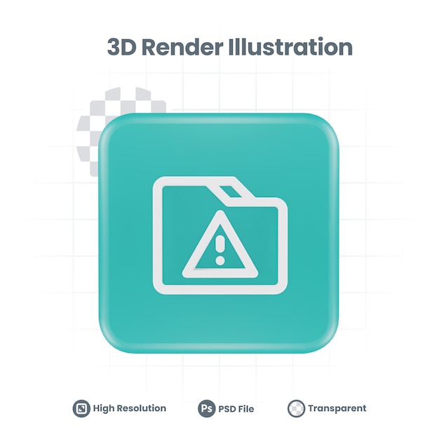 PSD web モバイル アプリのソーシャル メディア プロモーションの 3 d イラストレーション フォルダー危険警告アイコン