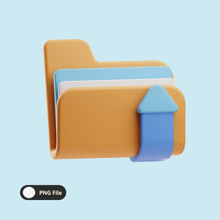 PSD 3d illustration of a folder icon with an upload arrow