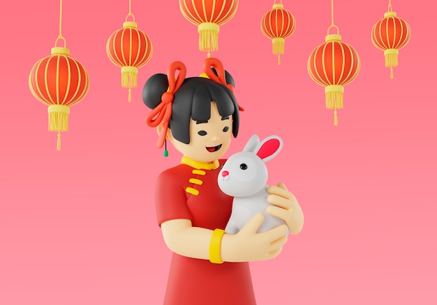 PSD 中国の旧正月のお祝いの 3 d イラストレーション