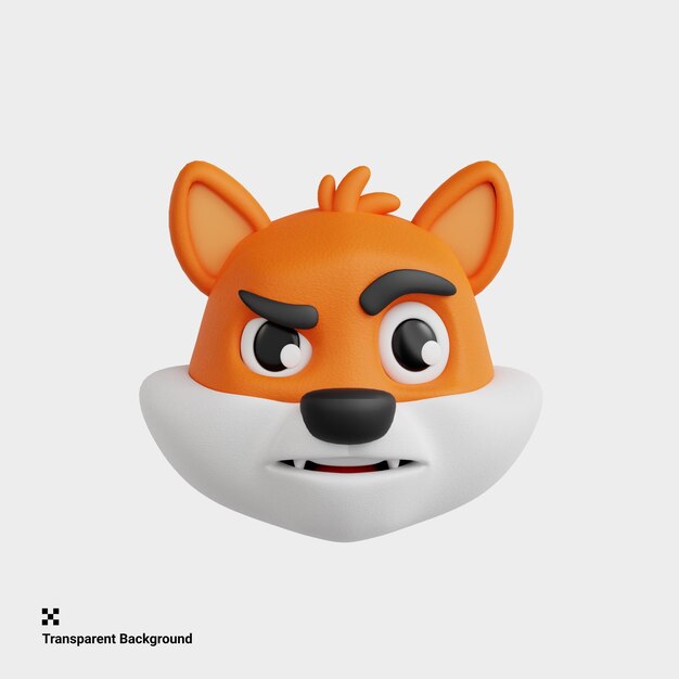 PSD illustrazione 3d di volpe con emoji di animali con le sopracciglia sollevate