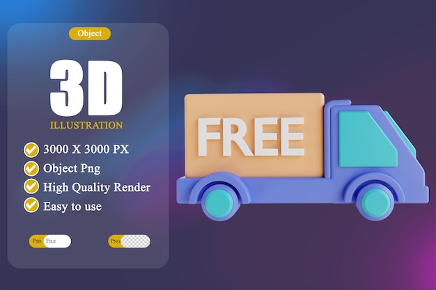 PSD 3d illustration free shipping by car 3