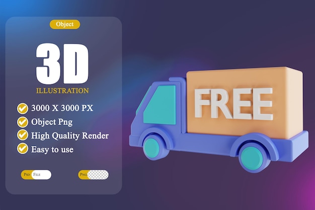 PSD illustrazione 3d spedizione gratuita in auto