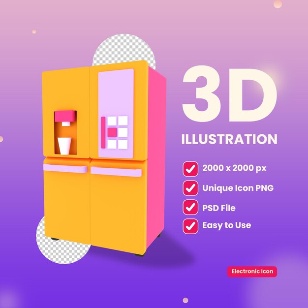 3d illustration fridge refrigerator object premium psd